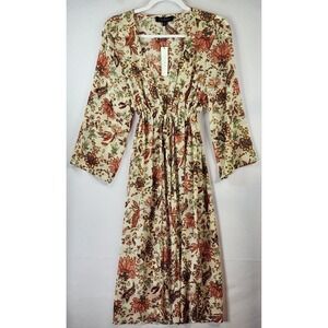 RD + Koko Dress Womens XS Floral Print Open Front Sheer Kimono Wrap Boho Dress